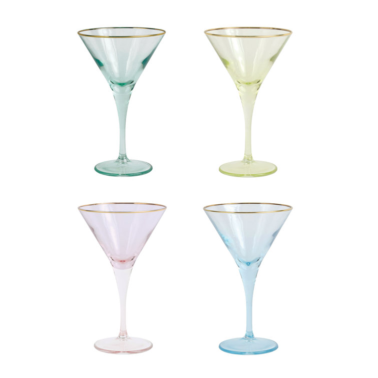 Vietri 7" Multicolor Glass Martini Set with Gold Rim (Set of 4)