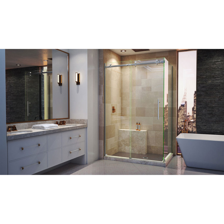 Enigma Air 60" Polished Stainless Steel Frameless Sliding Shower Enclosure