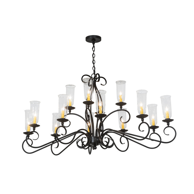 Black and Clear Glass 14-Light Scroll Arm Chandelier