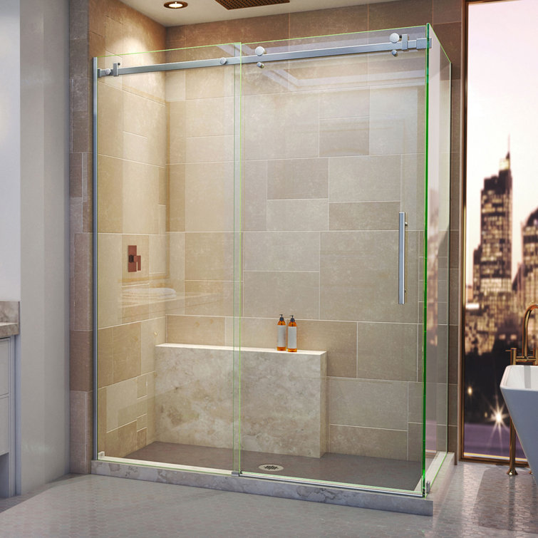 Enigma Air 60" Frameless Sliding Shower Enclosure in Polished Stainless Steel