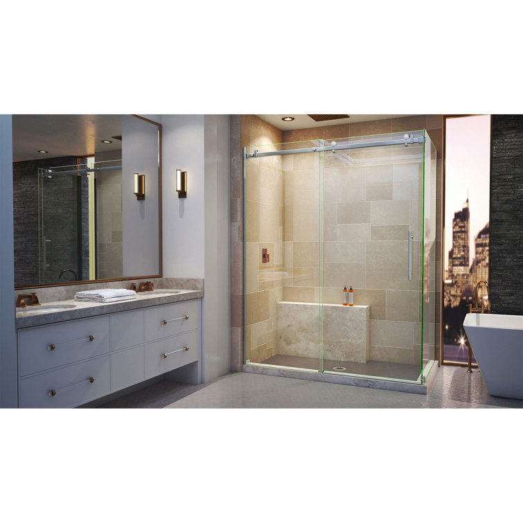 Enigma Air 60" Frameless Sliding Shower Enclosure in Polished Stainless Steel
