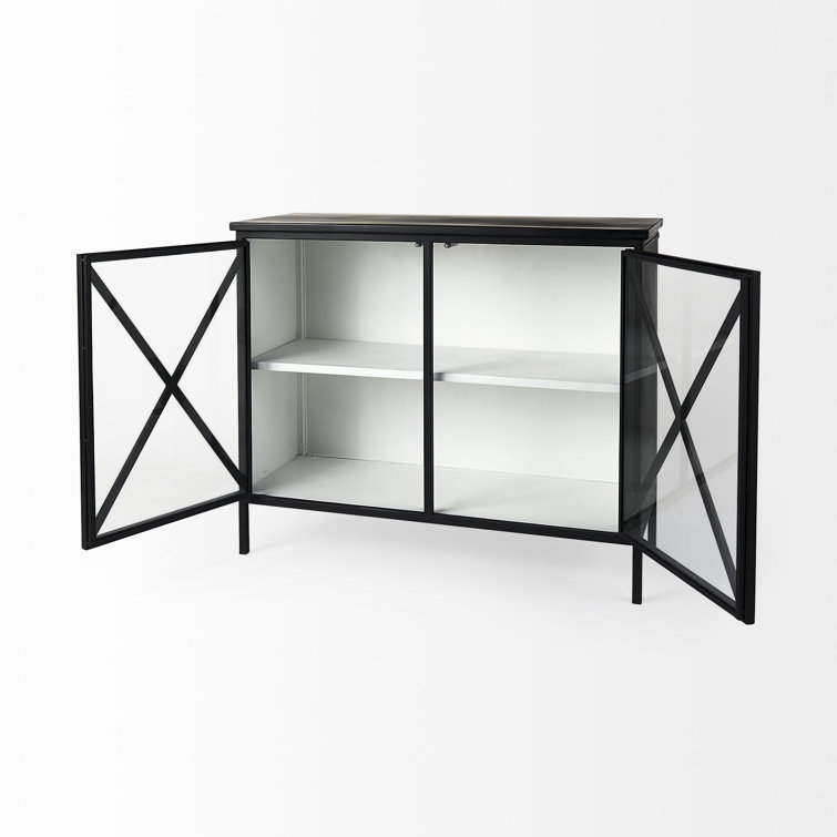 Diego 33'' Black and White Modern Glass Door Storage Cabinet