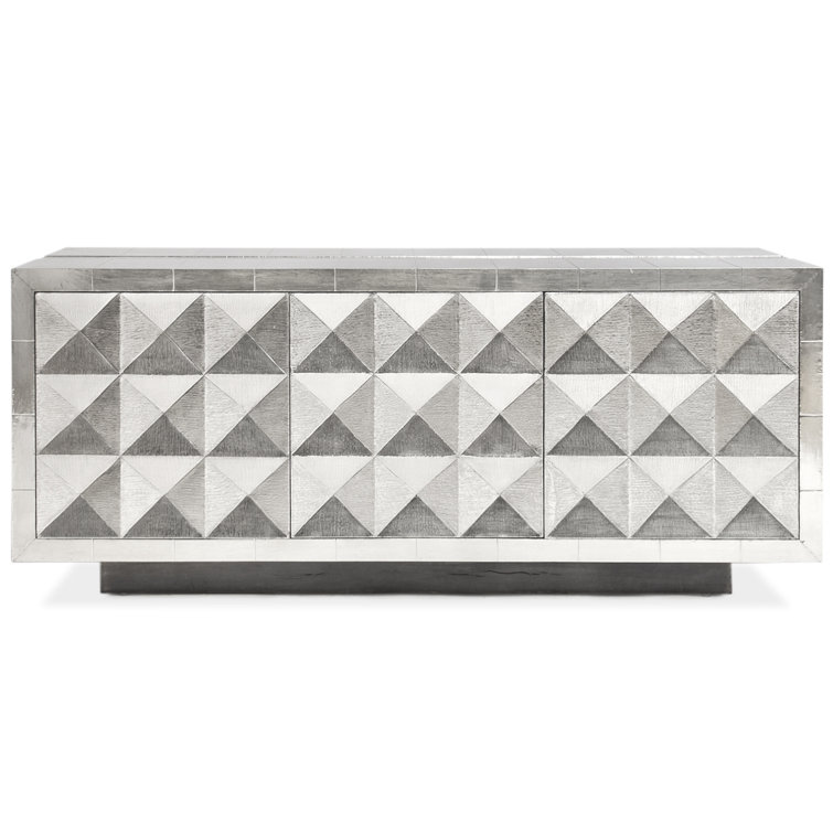 Handcrafted Nickel-Plated Metal 70" Credenza with Navy Interior