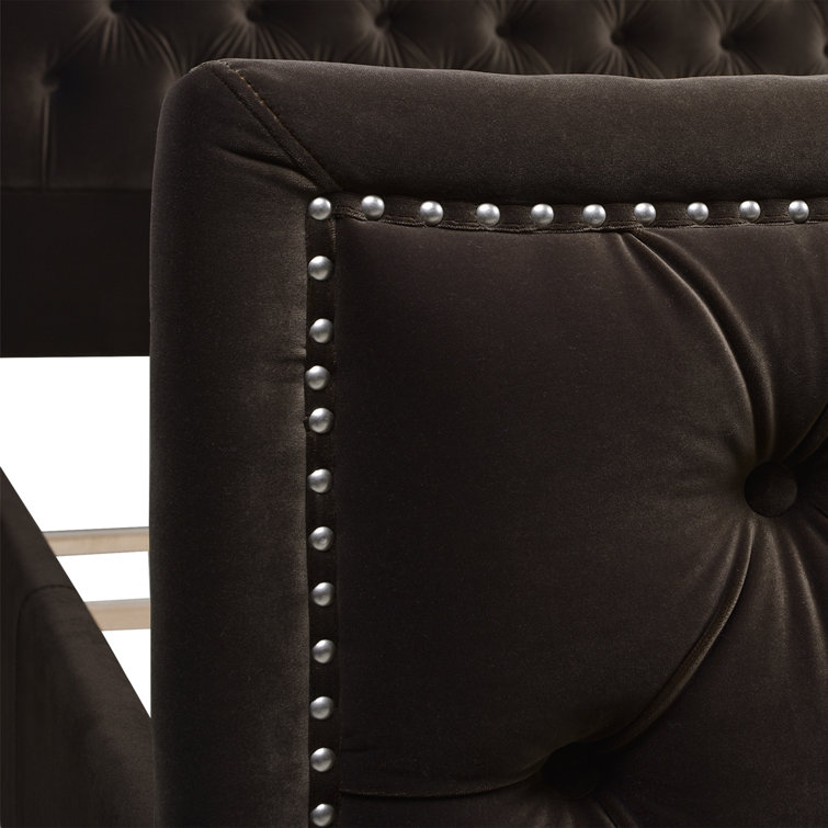 Arctic Blue Velvet Upholstered King Bed with Nailhead Trim