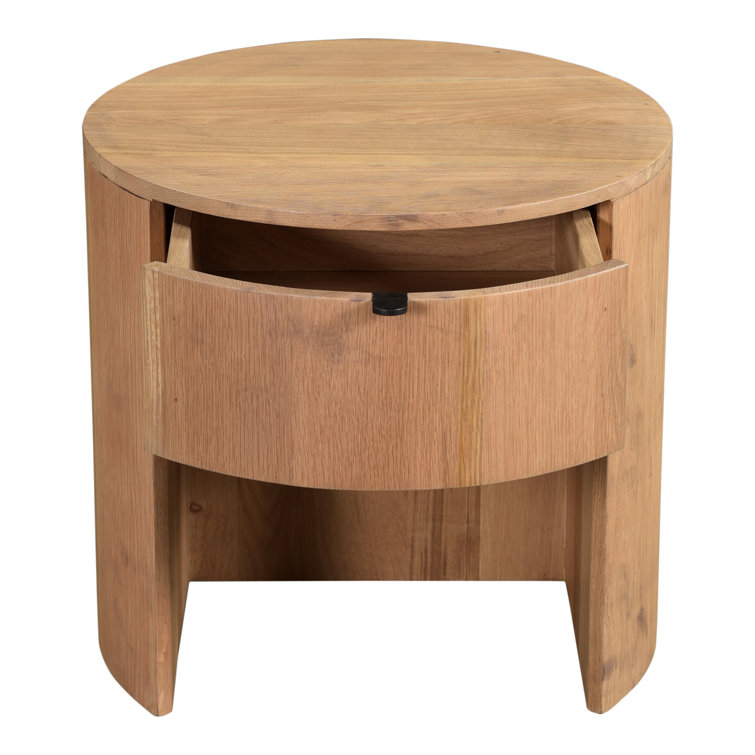 Scandinavian Solid Oak 1-Drawer Round Nightstand with Open Shelf
