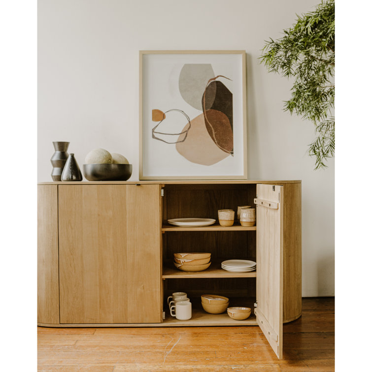 Scandinavian 66'' Natural Brown Oak Wood Sideboard