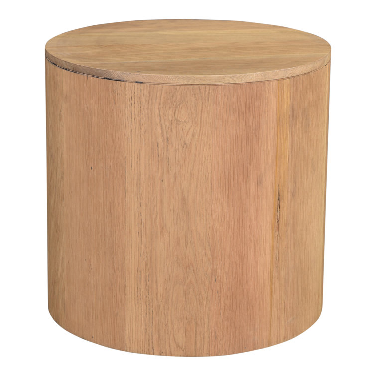 Scandinavian Solid Oak 1-Drawer Round Nightstand with Open Shelf