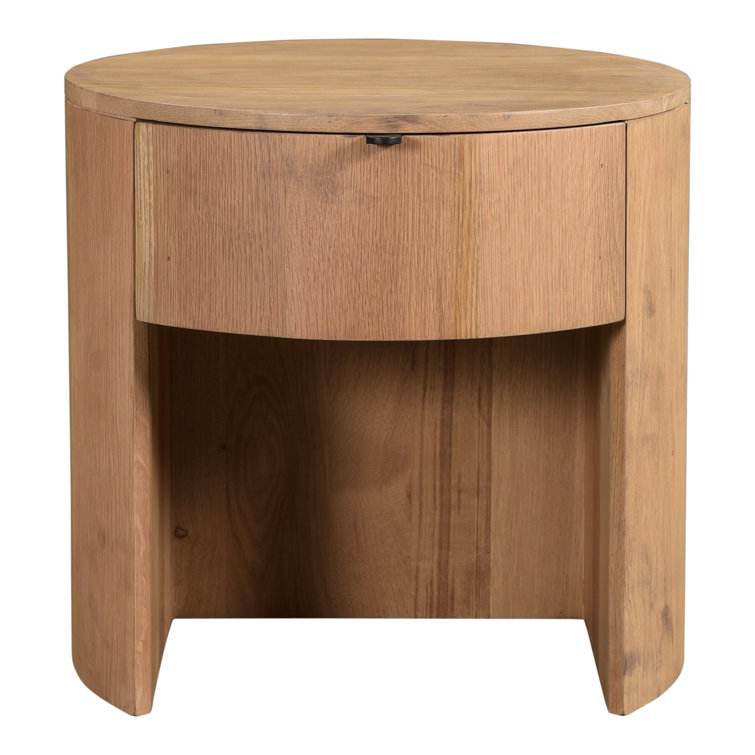 Scandinavian Solid Oak 1-Drawer Round Nightstand with Open Shelf