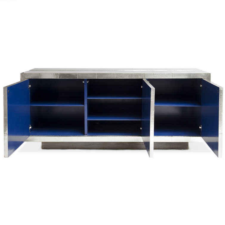 Handcrafted Nickel-Plated Metal 70" Credenza with Navy Interior