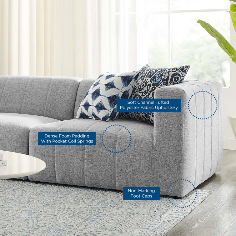 Light Gray Tufted Fabric Three-Piece Sectional Sofa
