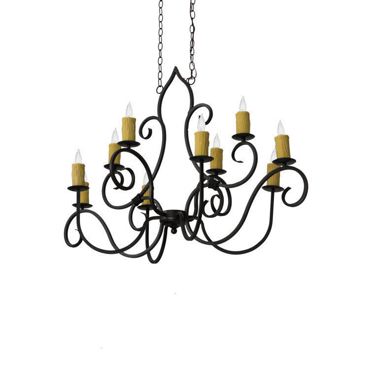 Timeless Bronze 10-Light Candle Chandelier with Ivory Glass Shades