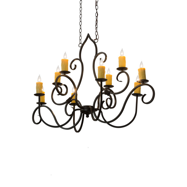 Timeless Bronze 10-Light Candle Chandelier with Ivory Glass Shades