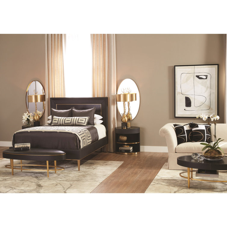 Large Brass Oval Wall Mirror with Wood Frame