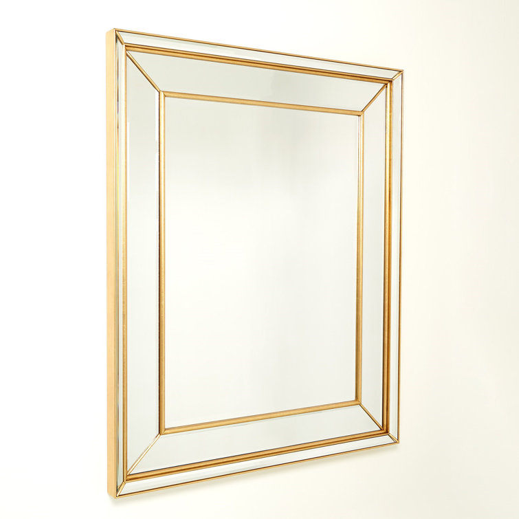 Elegant Gold-Leaf Beveled Wood Accent Mirror 52" x 42"