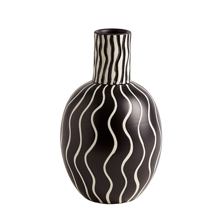 Black and White Ceramic Gourd Vase, 11" Tall