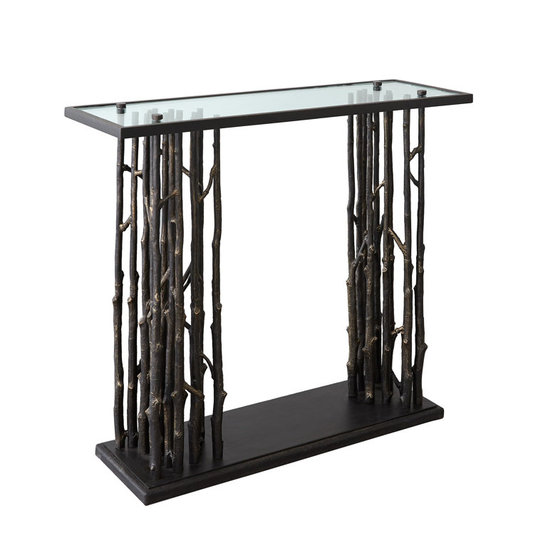 Bronze and Glass Rectangular Console Table with Storage