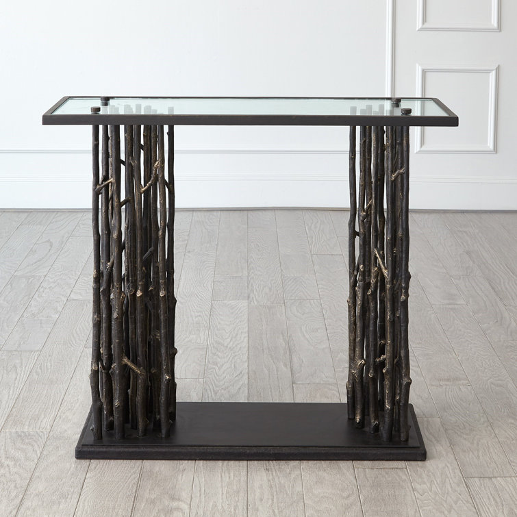 Bronze and Glass Rectangular Console Table with Storage