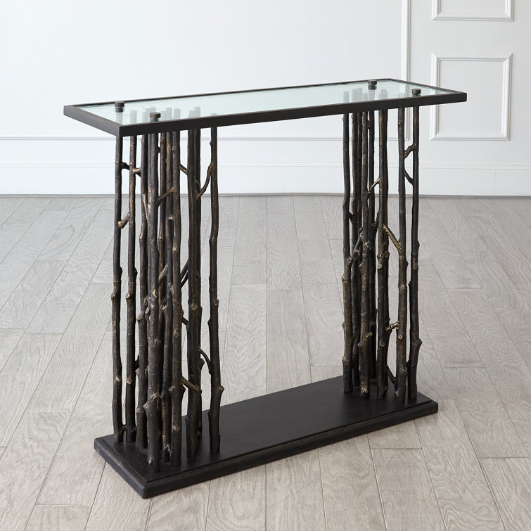 Bronze and Glass Rectangular Console Table with Storage