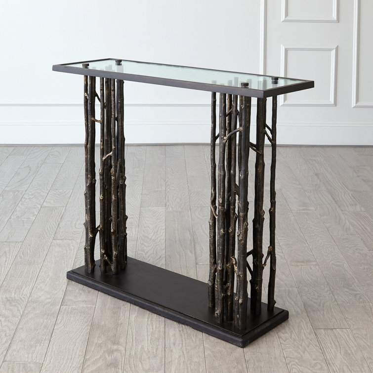 Bronze and Glass Rectangular Console Table with Storage