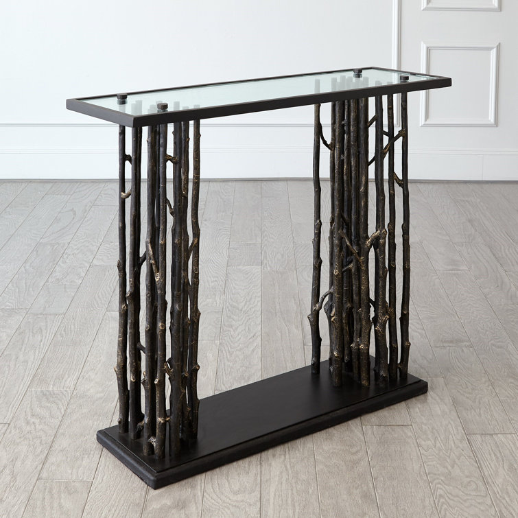 Bronze and Glass Rectangular Console Table with Storage