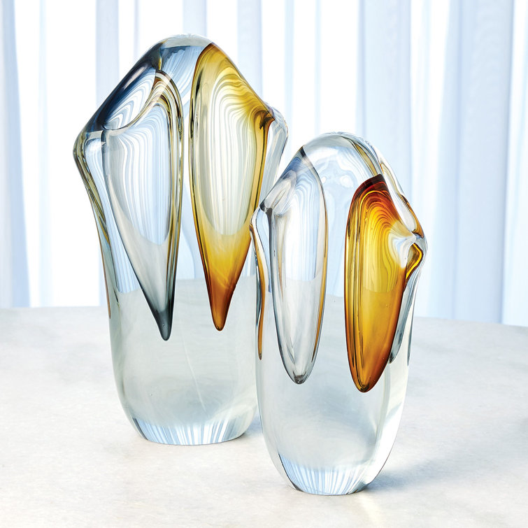 Amber and Grey Small Decorative Wood Table Vase