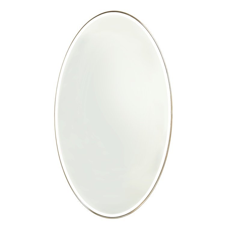Large Brass Oval Wall Mirror with Wood Frame