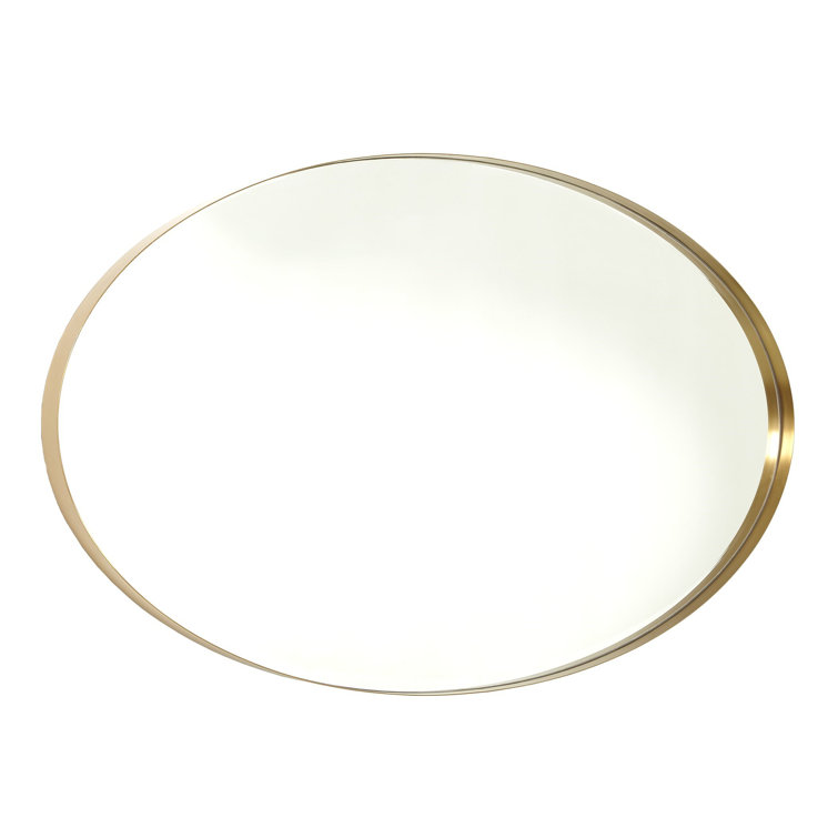 Large Brass Oval Wall Mirror with Wood Frame