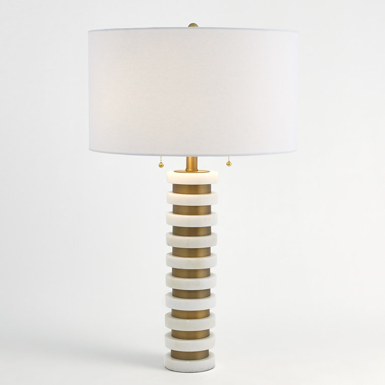 Elegant White Marble & Brass Table Lamp with Linen Shade