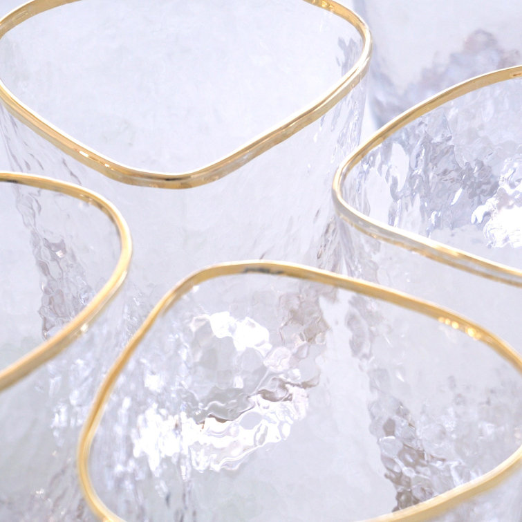 Clear Hammered Glass Set with Gold Rim, Round Shape