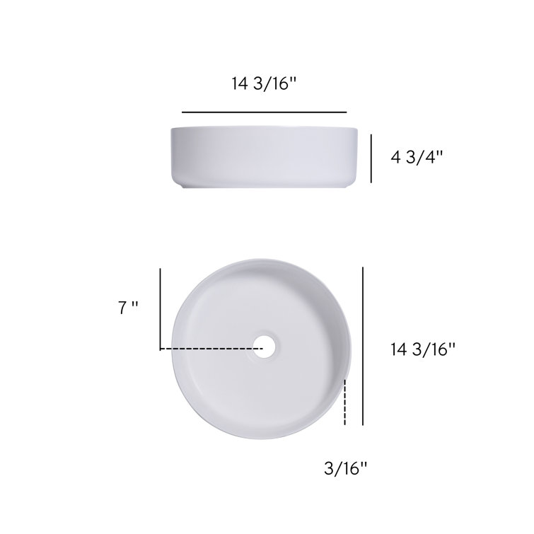 14'' Round White Ceramic Undermount Bathroom Sink