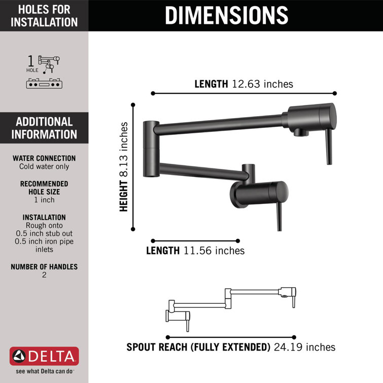 Matte Black Contemporary Wall Mount Pot Filler Faucet