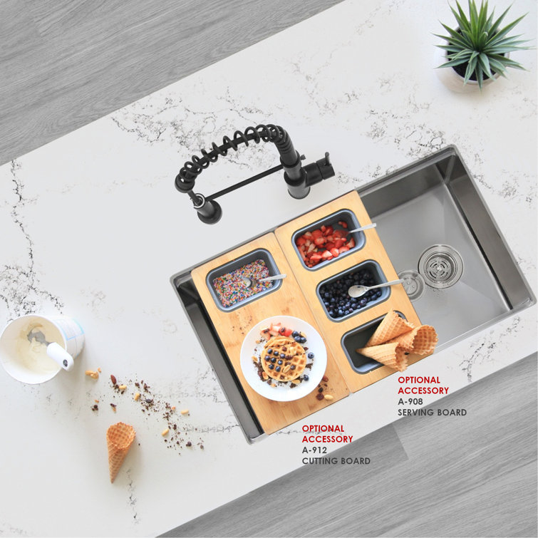 33" Brushed Stainless Steel Single Bowl Workstation Sink with Accessories