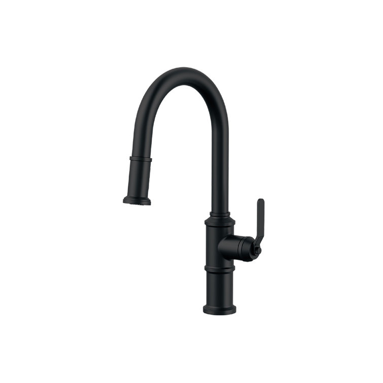 Satin Black Brass Single Handle Pull-Down Kitchen Faucet