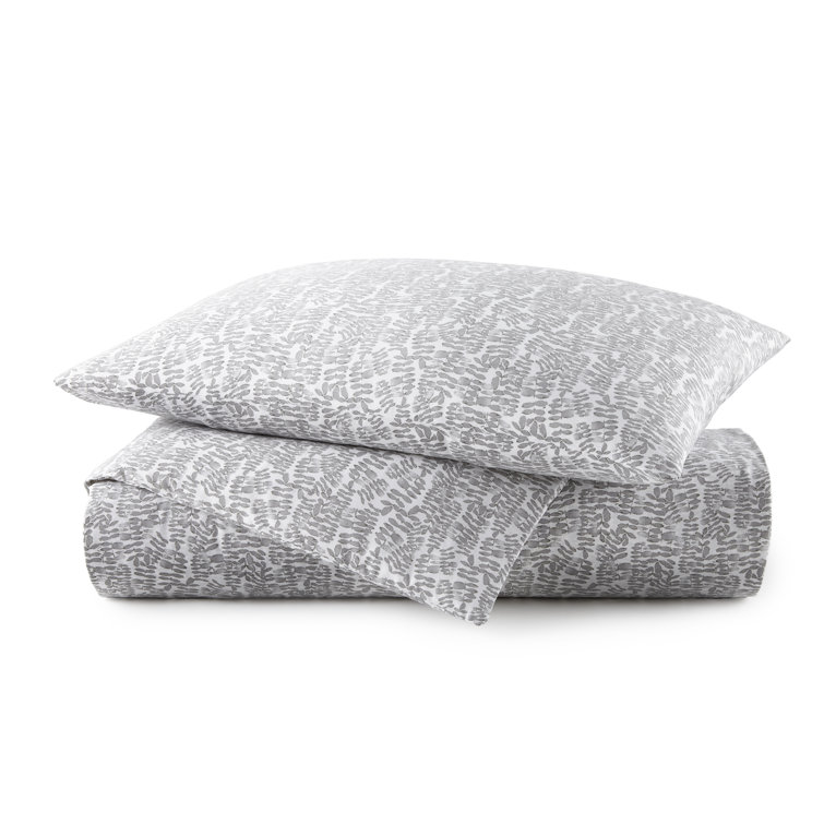 Olive and White Cotton Percale Queen Duvet Cover