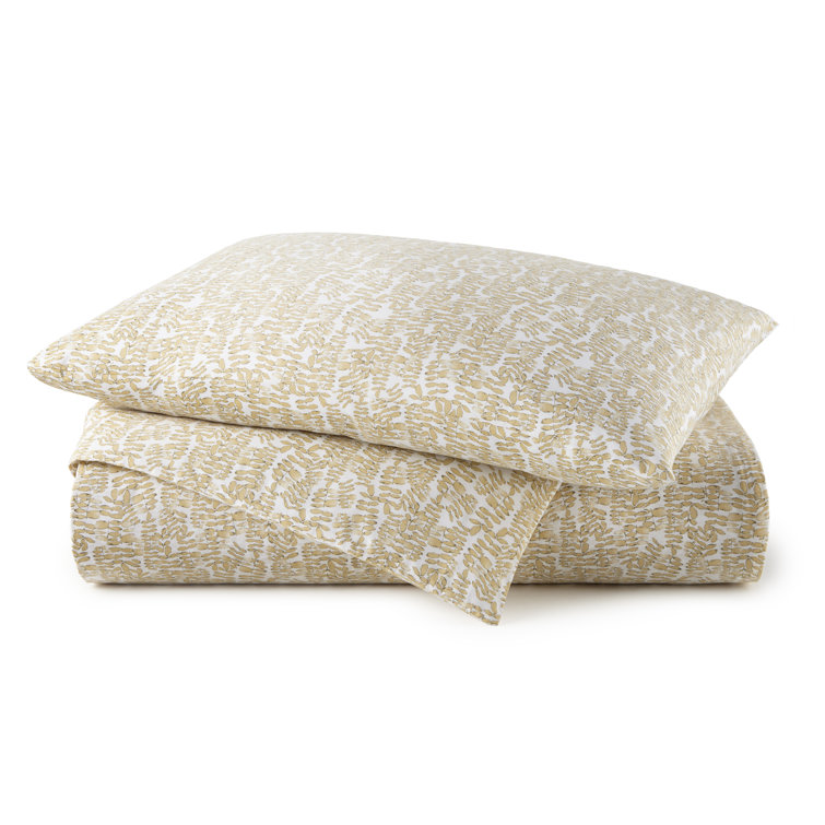 Olive and White Cotton Percale Queen Duvet Cover