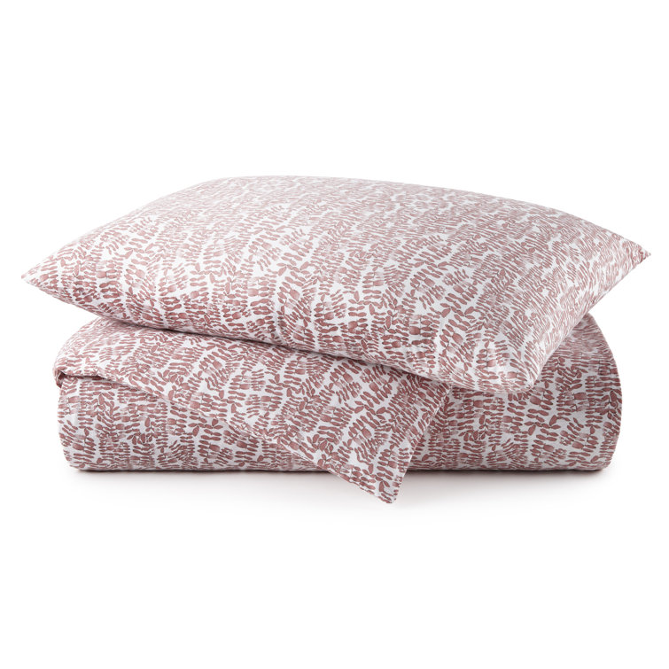 Olive and White Cotton Percale Queen Duvet Cover