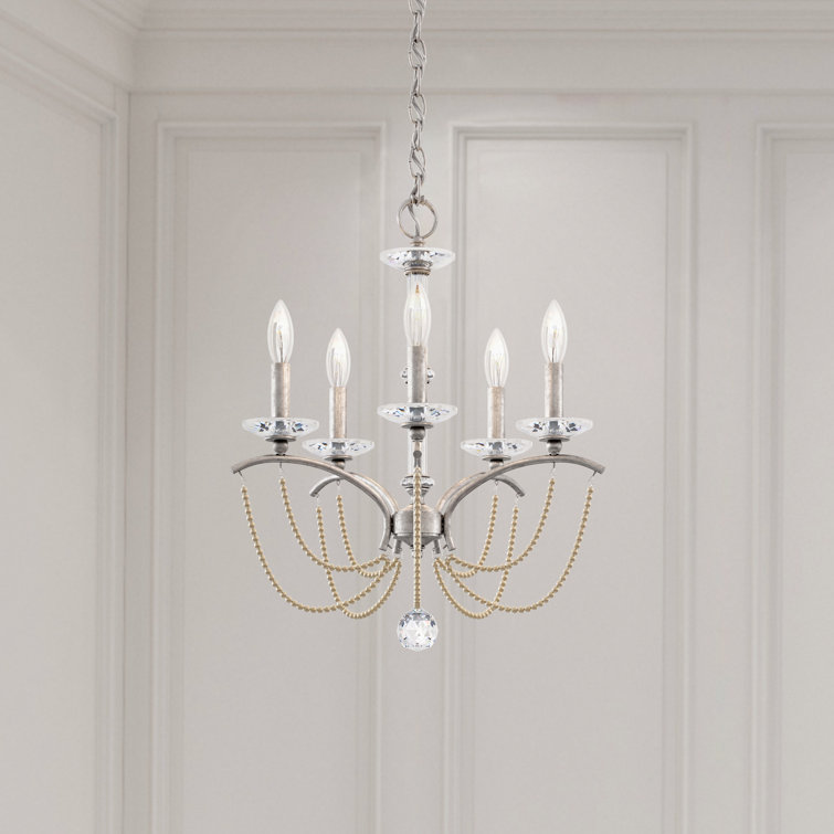 Mini Priscilla Antique Silver 5-Light Chandelier with Bronze Pearl Crystal Trim