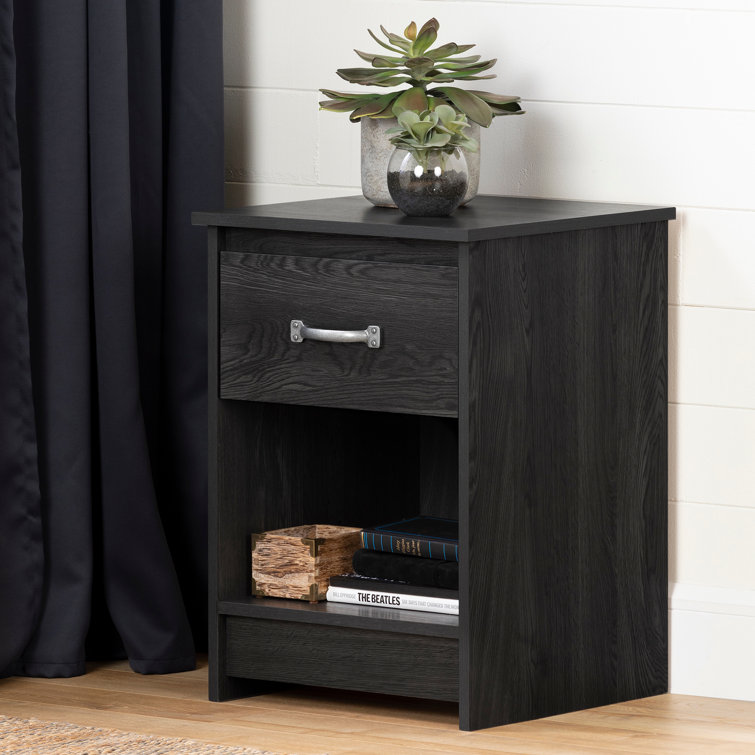 Gray Oak Country Cottage 1-Drawer Nightstand with Open Storage