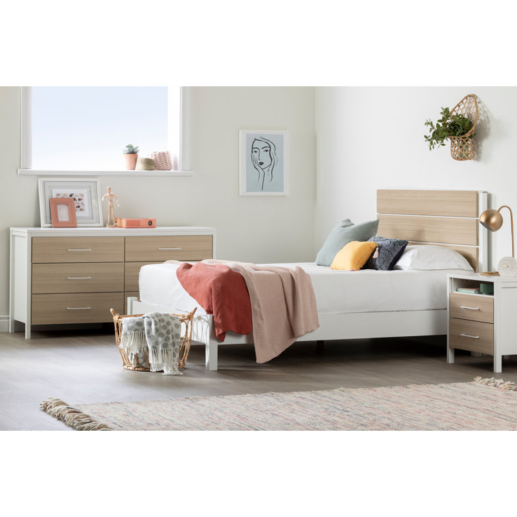 Full Weathered Oak Platform Bed with Underbed Storage