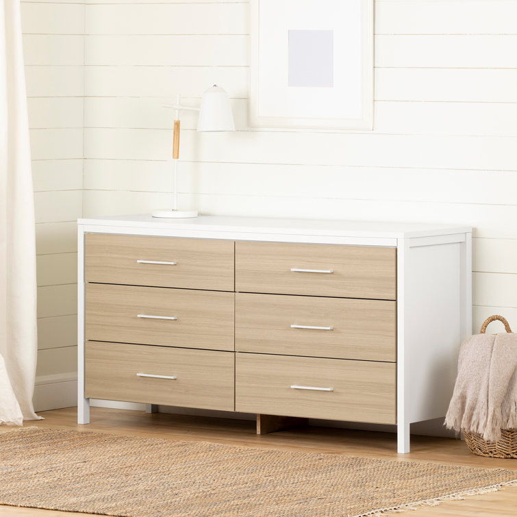 White and Soft Elm Industrial Double Dresser