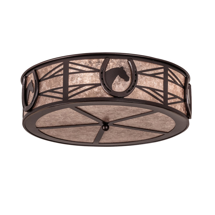 Mahogany Bronze Equestrian LED Drum Flush Mount with Silver Mica Shade