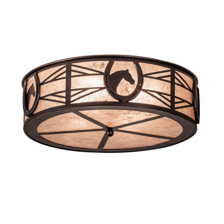 Mahogany Bronze Equestrian LED Drum Flush Mount with Silver Mica Shade