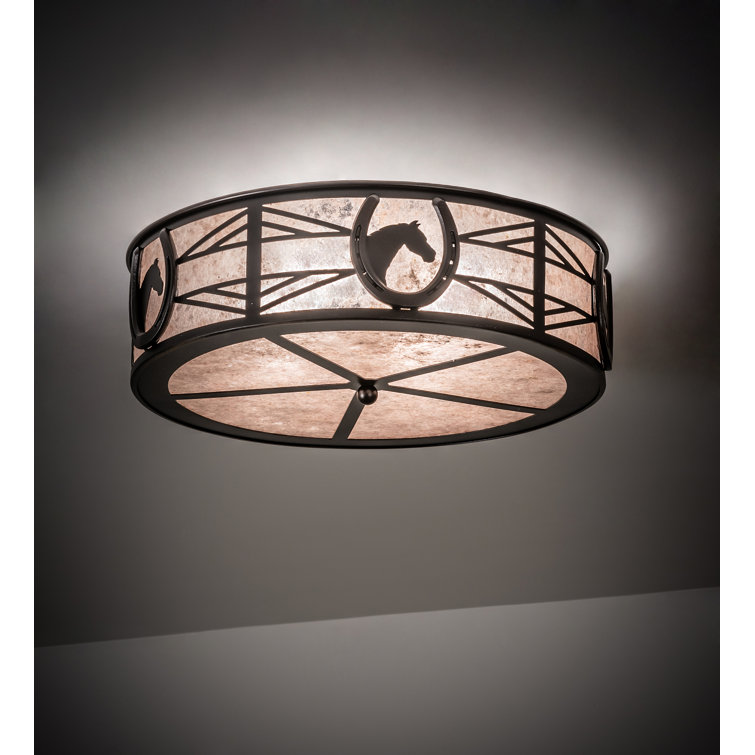 Mahogany Bronze Equestrian LED Drum Flush Mount with Silver Mica Shade