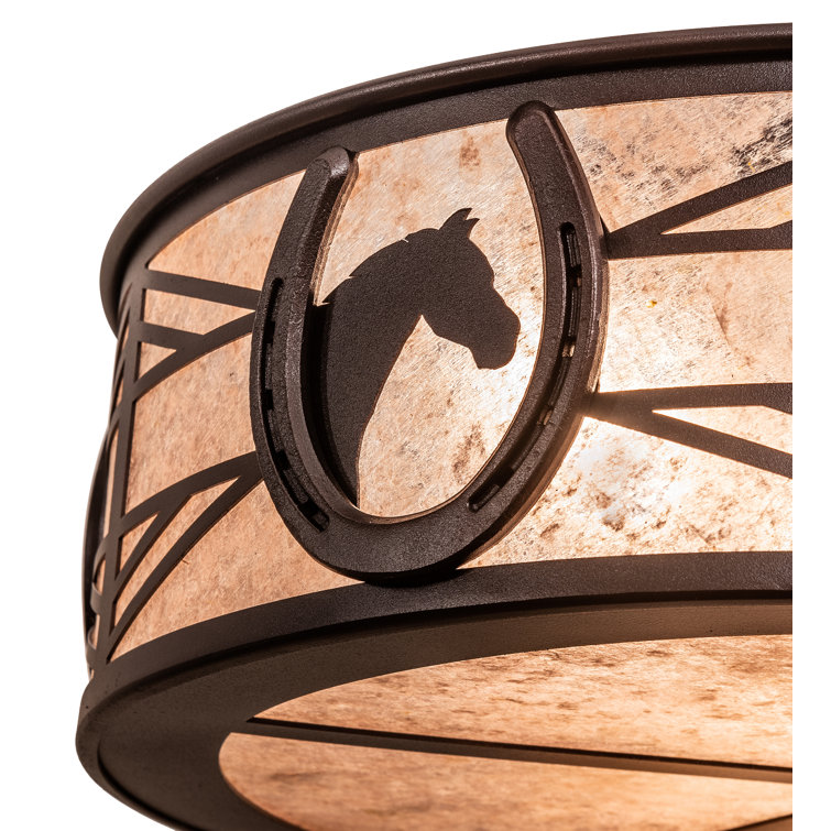Mahogany Bronze Equestrian LED Drum Flush Mount with Silver Mica Shade
