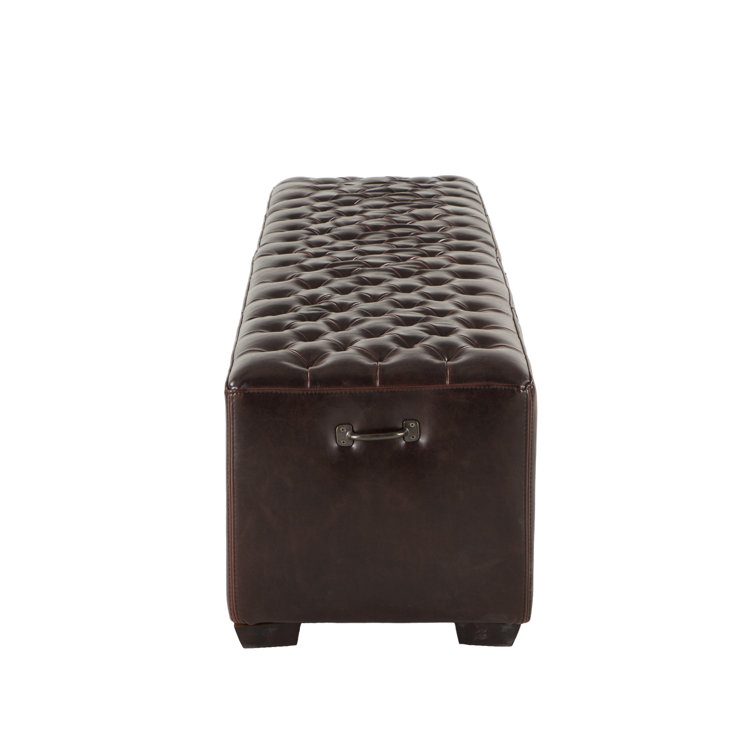 Arabella Antique Bronze 59" Tufted Leather Bench with Walnut Legs