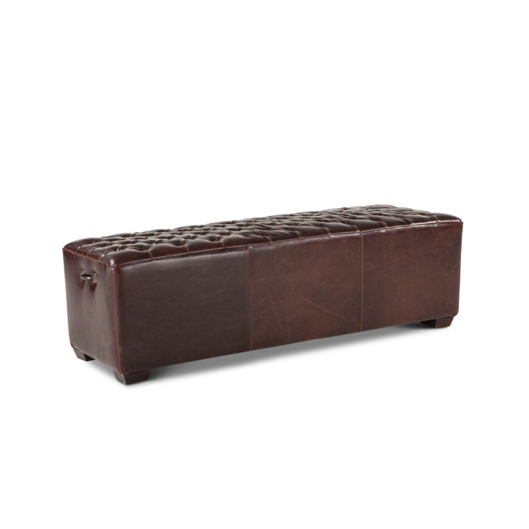 Arabella Antique Bronze 59" Tufted Leather Bench with Walnut Legs