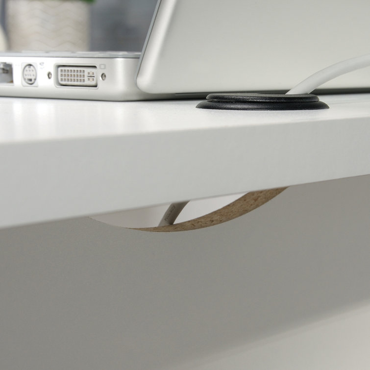 Soft White L-Shaped Executive Desk with Drawer and Filing Cabinet
