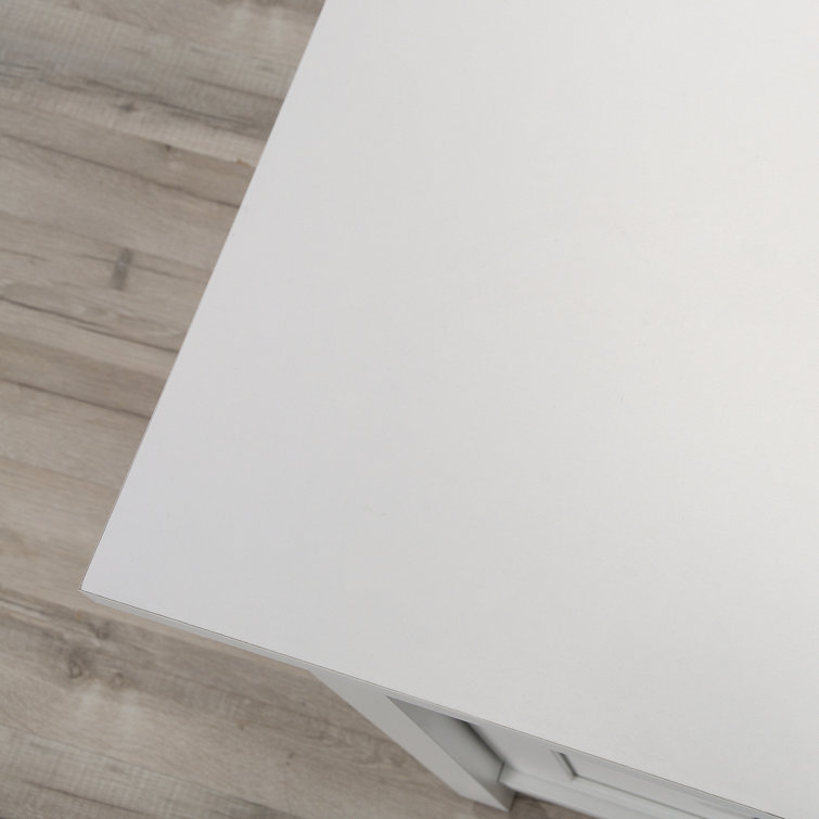 Soft White L-Shaped Executive Desk with Drawer and Filing Cabinet