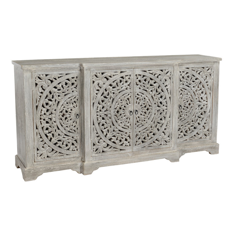 Harmony Grand Gray Mango Wood 72'' Floral Carved Sideboard