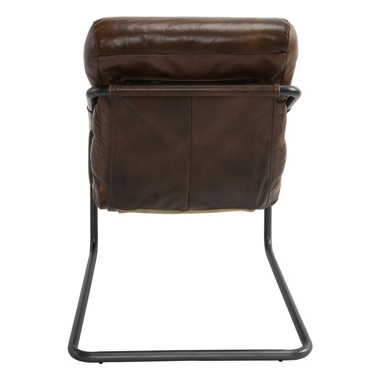 Handcrafted Transitional Leather Accent Chair with Metal Frame